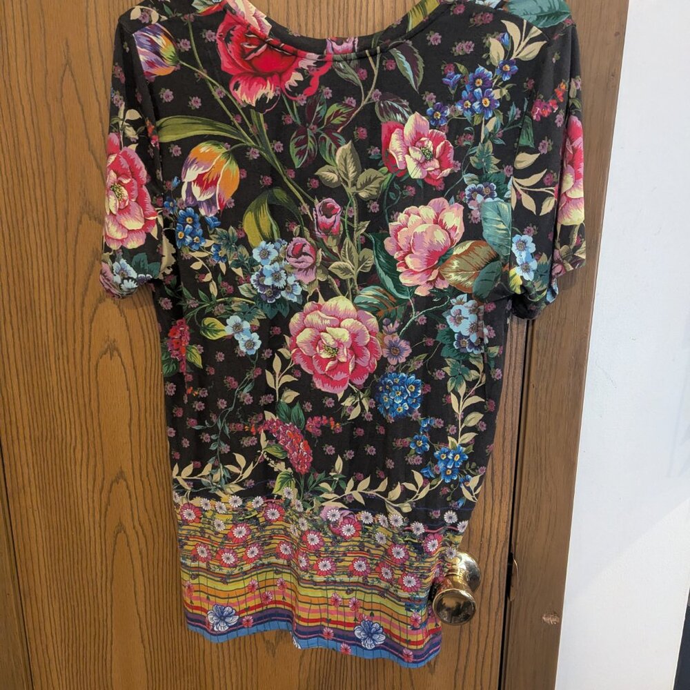 Colorful Floral V-Neck Women’s Top - Black with Multi Floral Print - Picture 3 of 3